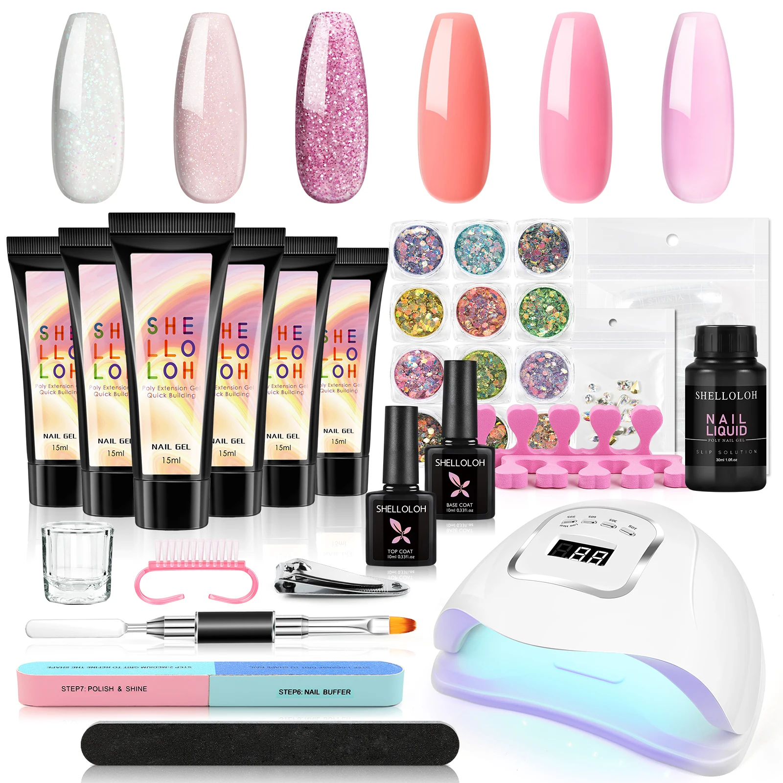 

COSCELIA Poly Nail Gel Kit with 80W UV LED Nail Lamp 5Pcs Poly Builder Gel Set Nail Extension Manicure Starter Kit