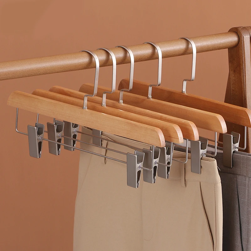 Деревянные вешалки для брюк Роскошные вешалки для брюк и юбок с регулируемым зажимом, многофункциональная организация гардеробной, зажимы для пальто на вешалках.