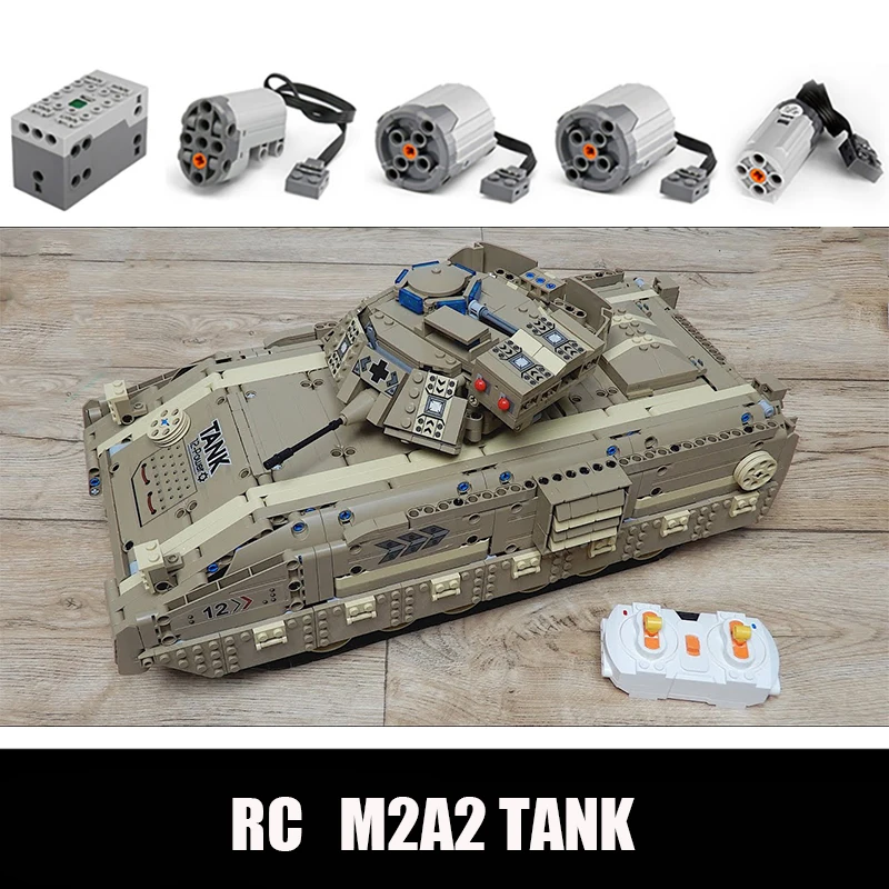 

Tech Series 86001 M2A2 танк Электрический пульт дистанционного управления гусеничный бронированный автомобиль строительные блоки кирпичи для детей...