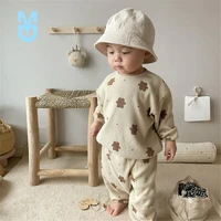 new baby clothes set autumn baby clothes set toddler bebe boys spring hoodie suit bear print waffle clothing pajamas set