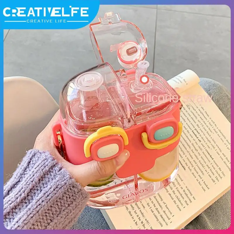 

Cute Portable Cartoon Plastic Cup Water Cup Water Bottle Leak Proof Straw Water Cup Water Bottles Double Drinking