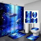 Водонепроницаемая тканевая шторка для душа с 3D-принтом в виде дельфина глубокого океана, набор s, занавеска для ванной комнаты, коврик для туалета, нескользящий коврик, домашний декор