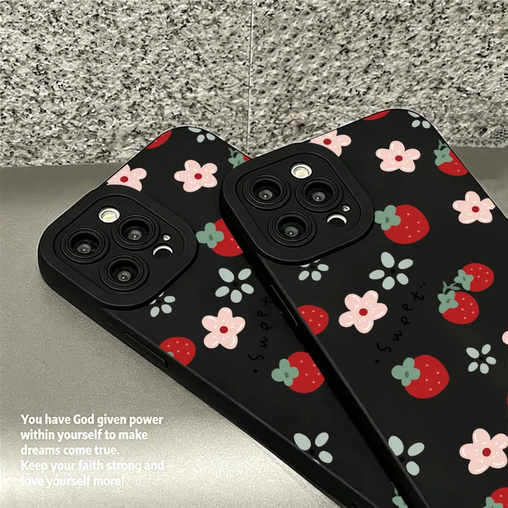 Фото Чехол с узором клубничных бутонов для iPhone 17, 16, 15, 14, 13, 12, 11 Pro Max, 16, 15, 14 Plus, 17 Air, 16, 17 E, XR, XS – противоударный бампер-чехол №5