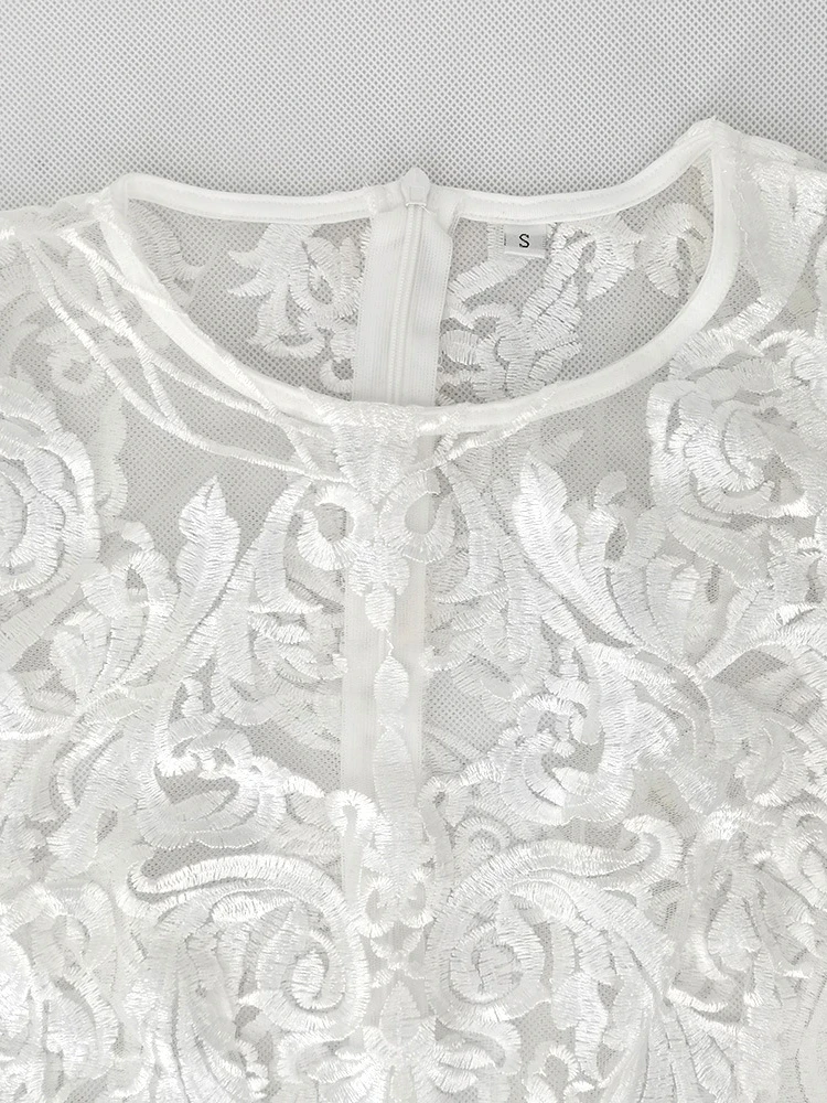 Женское кружевное платье с длинным рукавом элегантное белое в стиле ретро