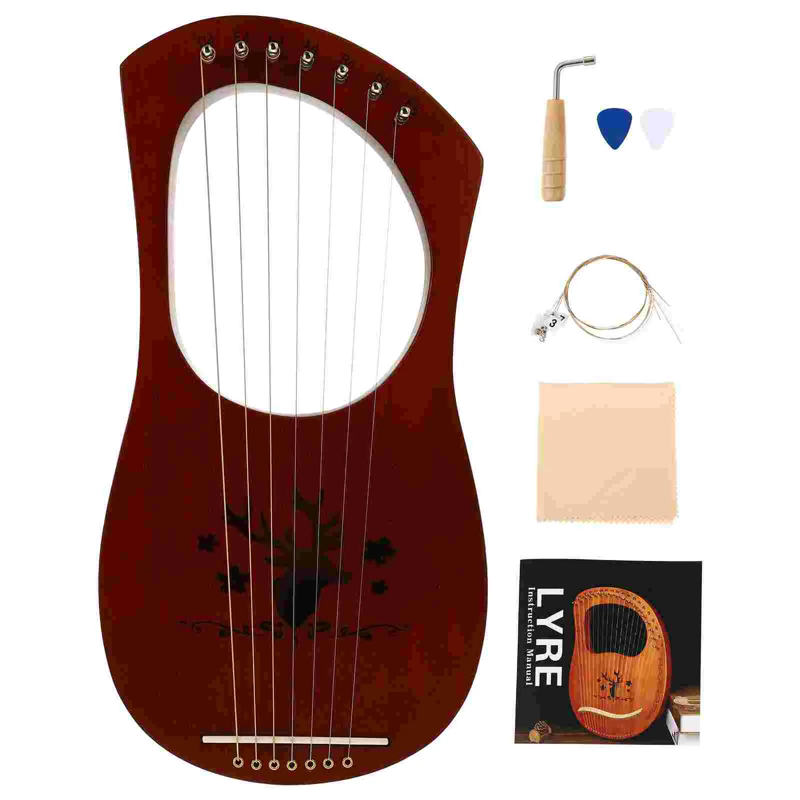 

7-note Lyre Wrench Harp Tuning Musical Instrument Harmony Retro Ancient Style Wood Mahogany