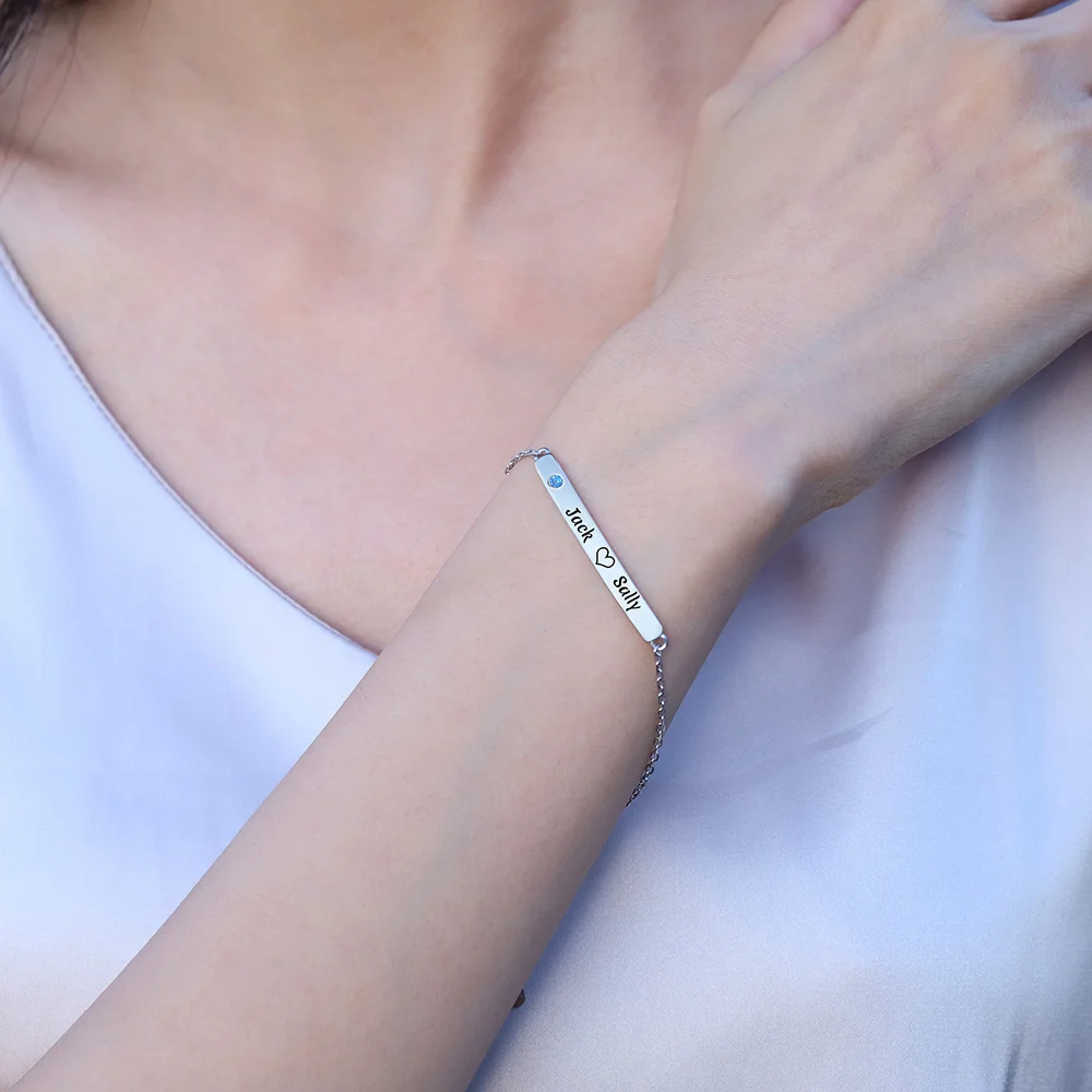 925 Sterling Silver Personalized Custom Engraved Name With Birthday Delicate Friendship Bracelet Jewelry Gifts for Women Girls