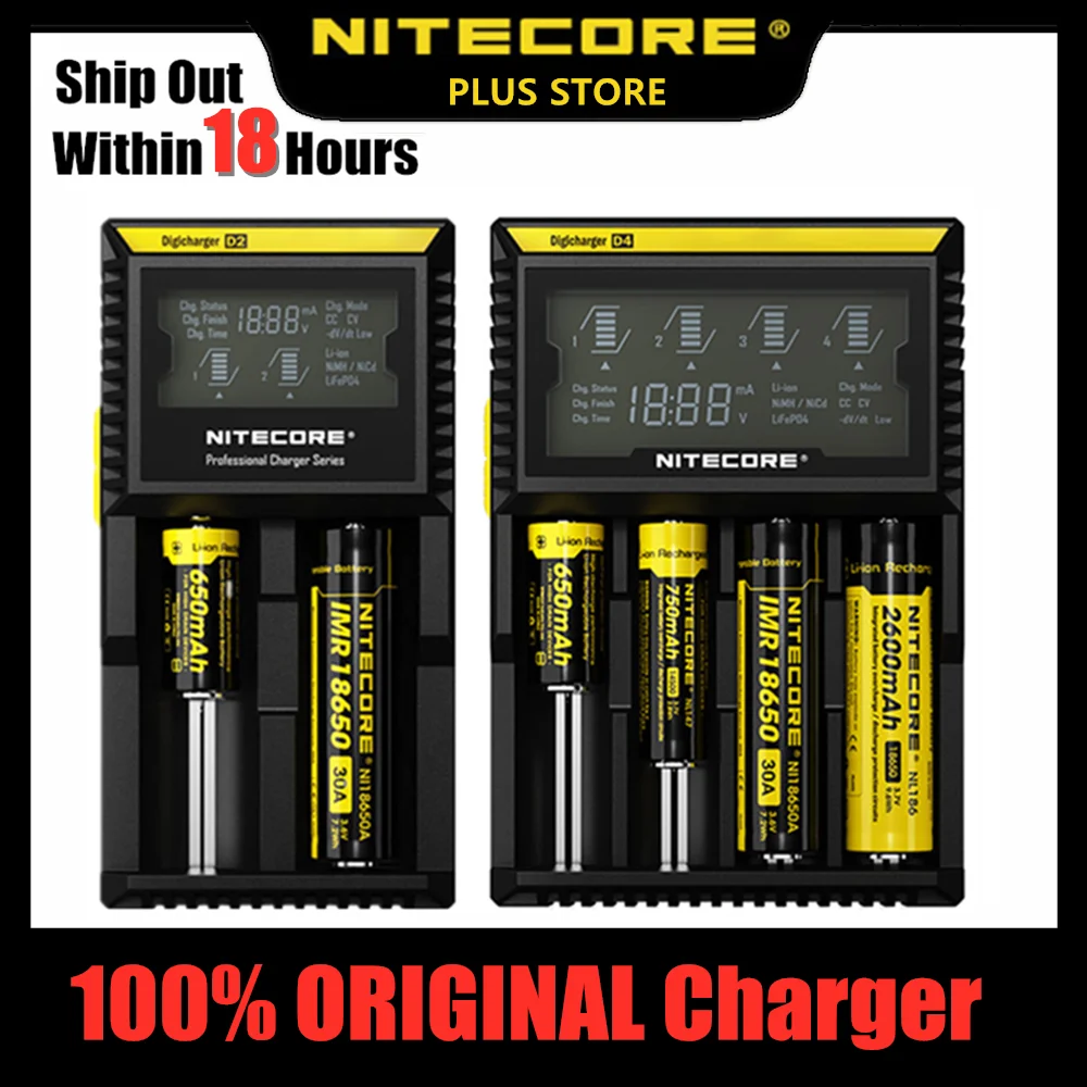 

Nitecore D4 D2 New I4 I2 Digicharger LCD Intelligent Circuitry Global Insurance li-ion 18650 14500 16340 26650 Battery Charger