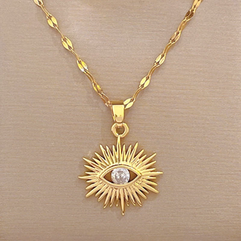 

Korean Fashion Evil eye necklace for women Golden Pendant Accessories jewelry Stainless Steel Chain cheap items free shipping