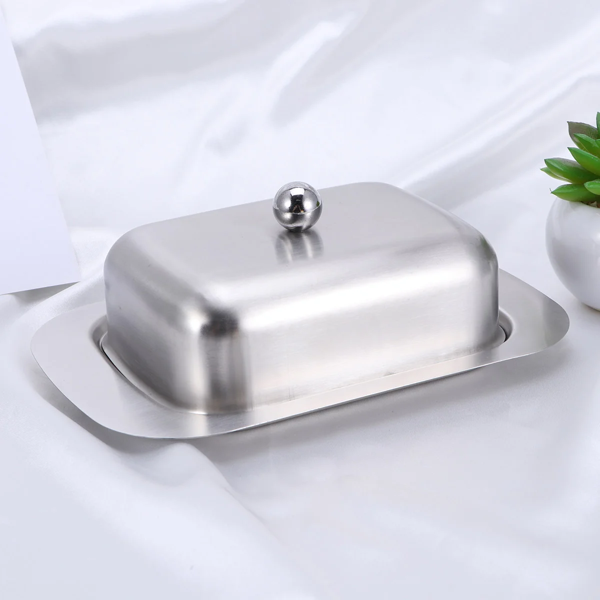 

1 pc Butter Dish Stainless Steel Rectangular Durable Cheese Plate Serving Tray Holder for Restaurant Home