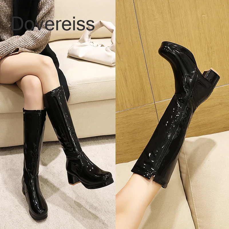 

2022 Winter Square Toe Chunky Heels Ankle Boots Zipper Green White Knee High Boots Block Heels Female Boots New Big Size41 42 43