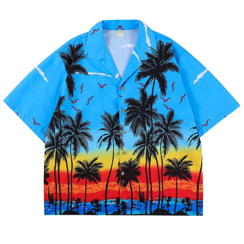 

2022 Hawaiian Shirt Hip Hop Streetwear Beach Coconut Tree Full Printed Short Sleeve Shirts Summer Harajuku Oversized Camisas