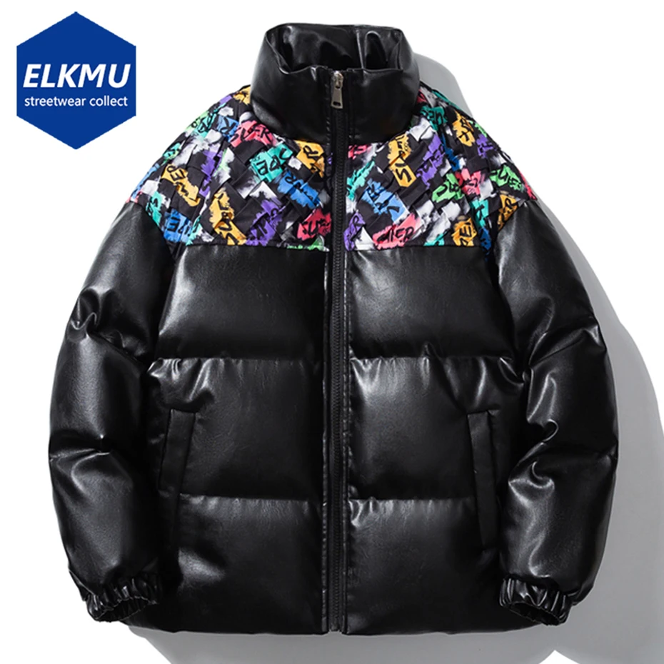 

Зимние кожаные пальто с переплетением, утепленные женские пальто, новинка 2022, Мужская Уличная одежда в стиле Харадзюку, пуховики, теплые чер...