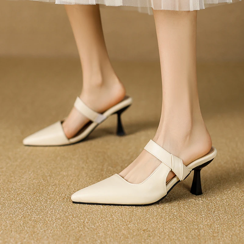 Pointed Toe Mules for Women Outside Slides Slipper Heeled Sandals Comfortable Slip On Shoes