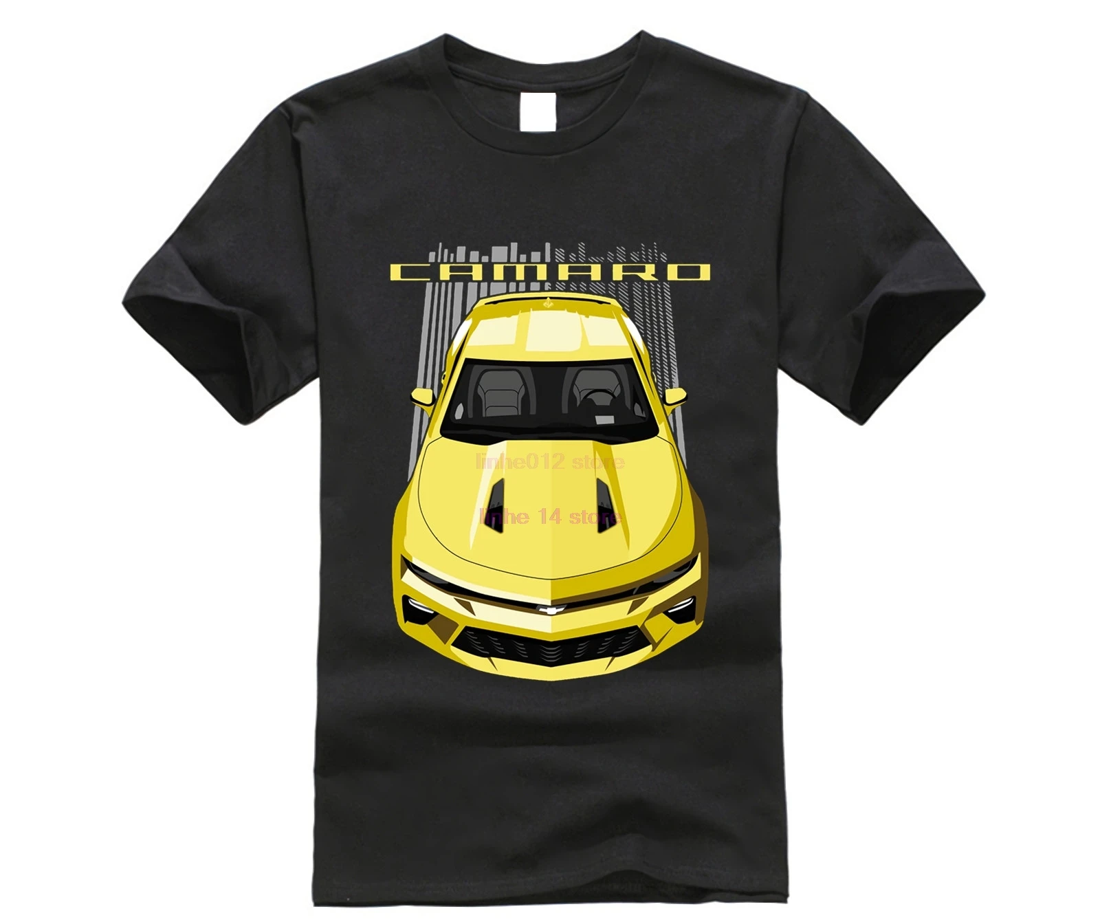 Желтая футболка с принтом Camaro Ss 6-го поколения Повседневная круглым вырезом и