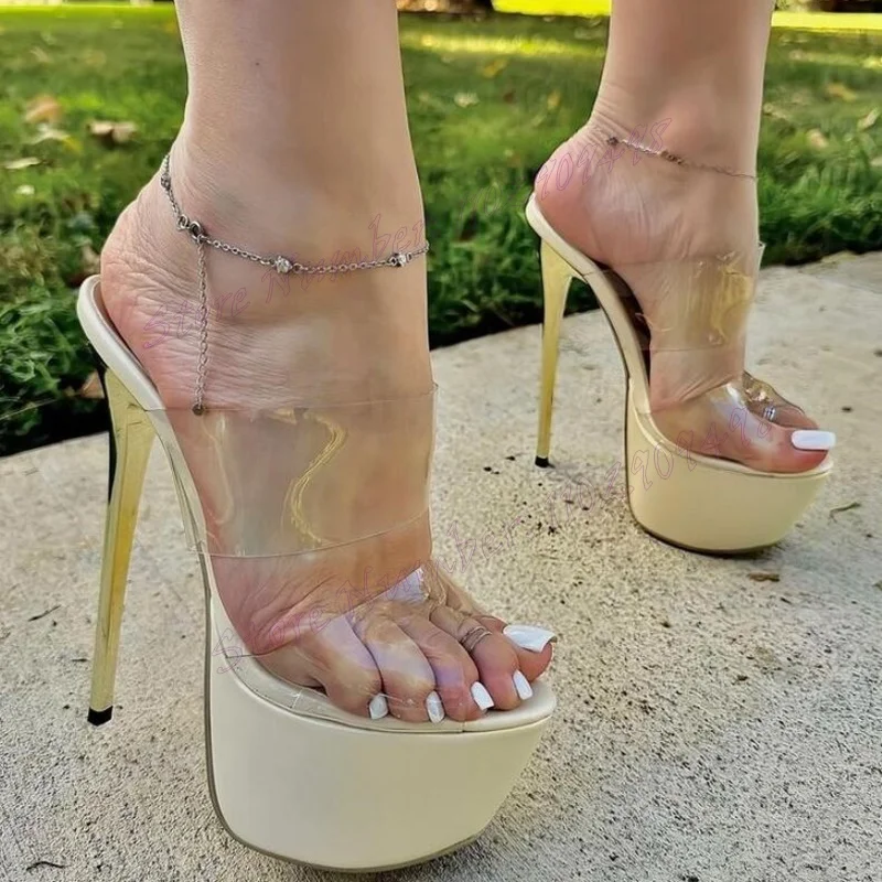 Туфли женские на платформе и тонком высоком каблуке пикантные Шлепанцы из