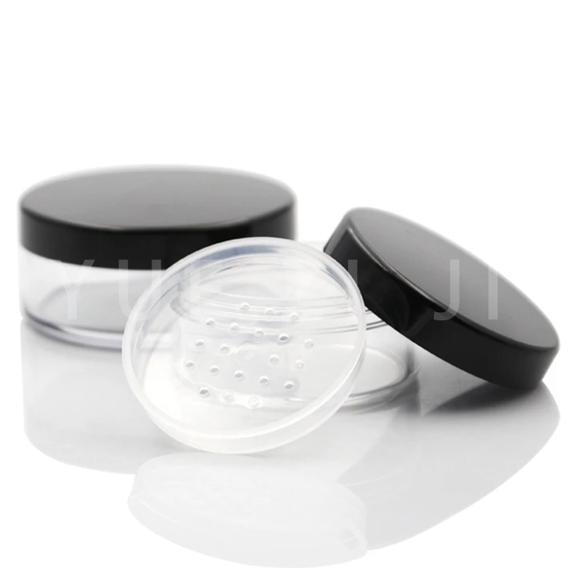 

Plastic Loose Powder Jar with Sifter Empty Cosmetic Container Black Matte Cap Makeup Compact Portable Loose Powder Box 30g 50g