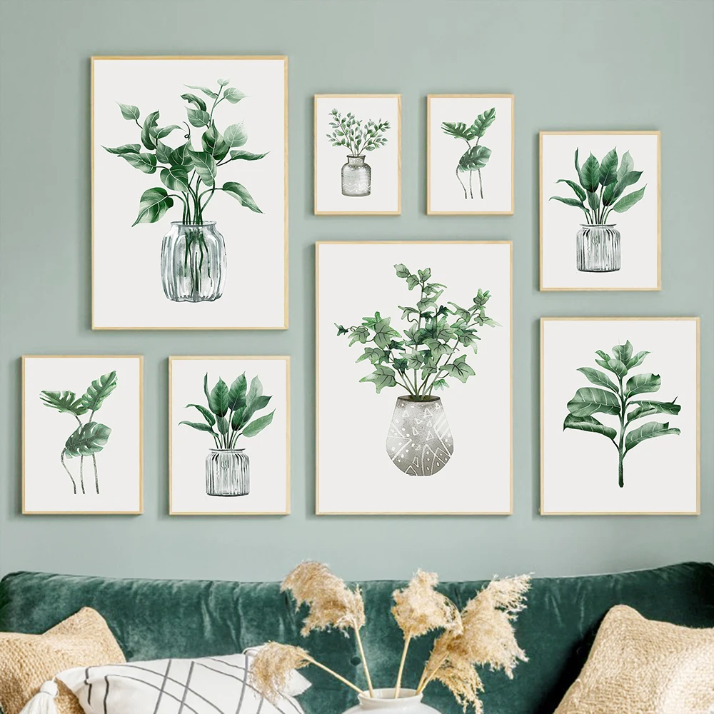 

Modern Green Plant Paintings Print On Canvas Simple Style Tropical Leaves Poster Nordic Wall Art Picture For Living Room Decor