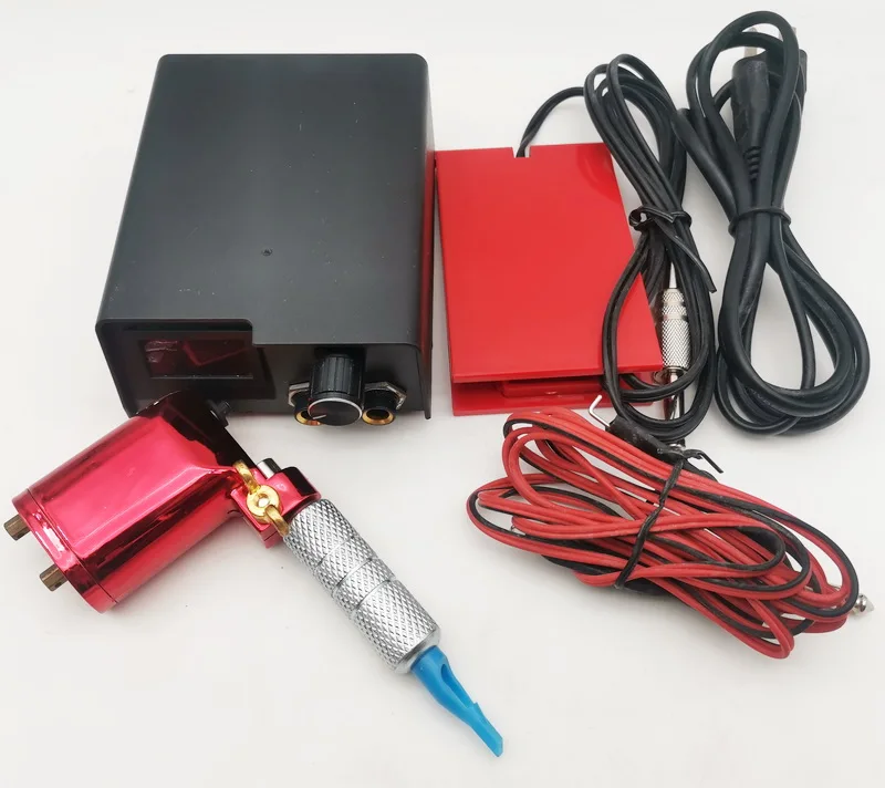 

Простой набор для татуировок, Красный вращающийся тату-пистолет, машинка, источник питания, Педальный переключатель, шнур для тату, стартов...