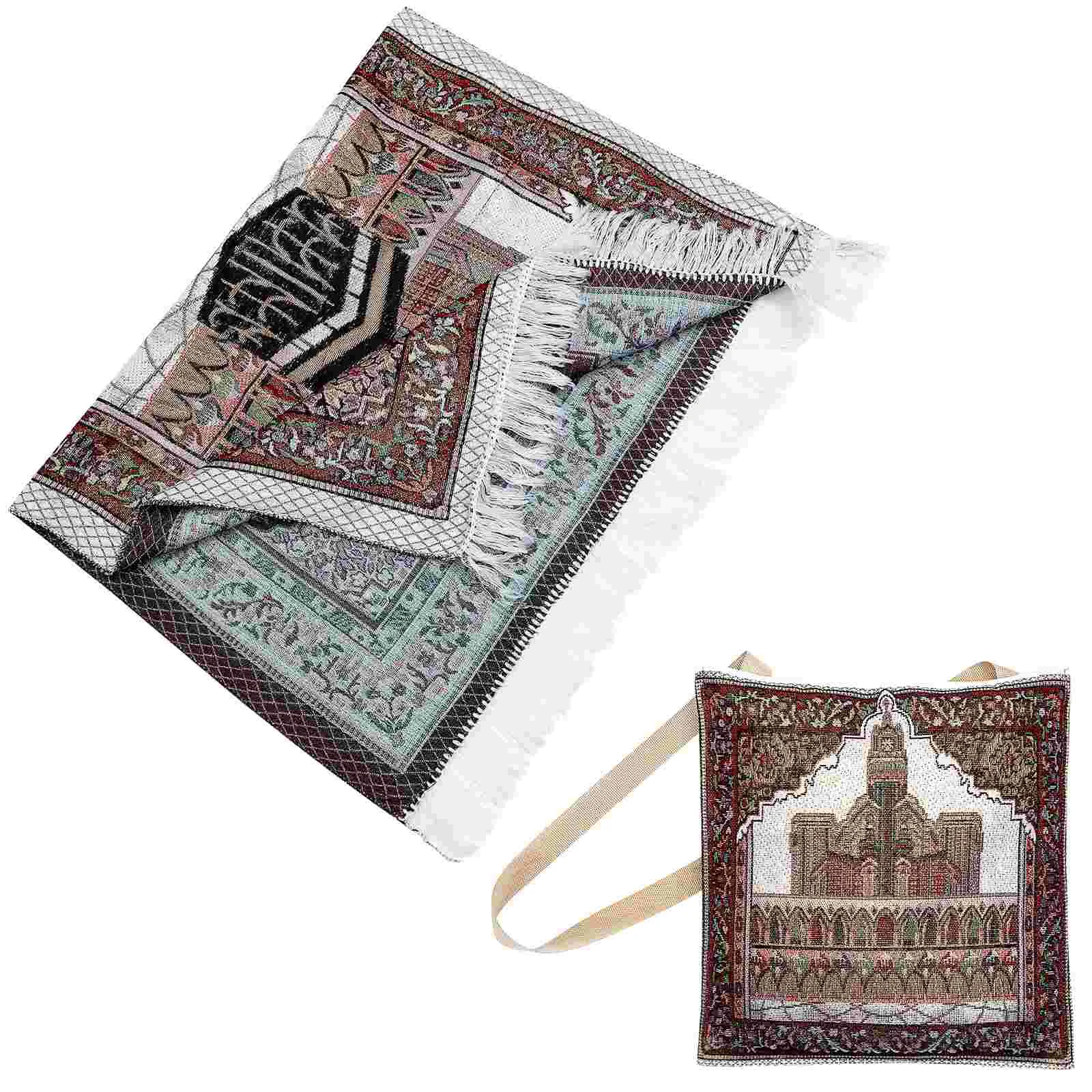 

CLISPEED Muslim Prayer Rug with Carrying Bag Portable Tassel Prayer Carpet