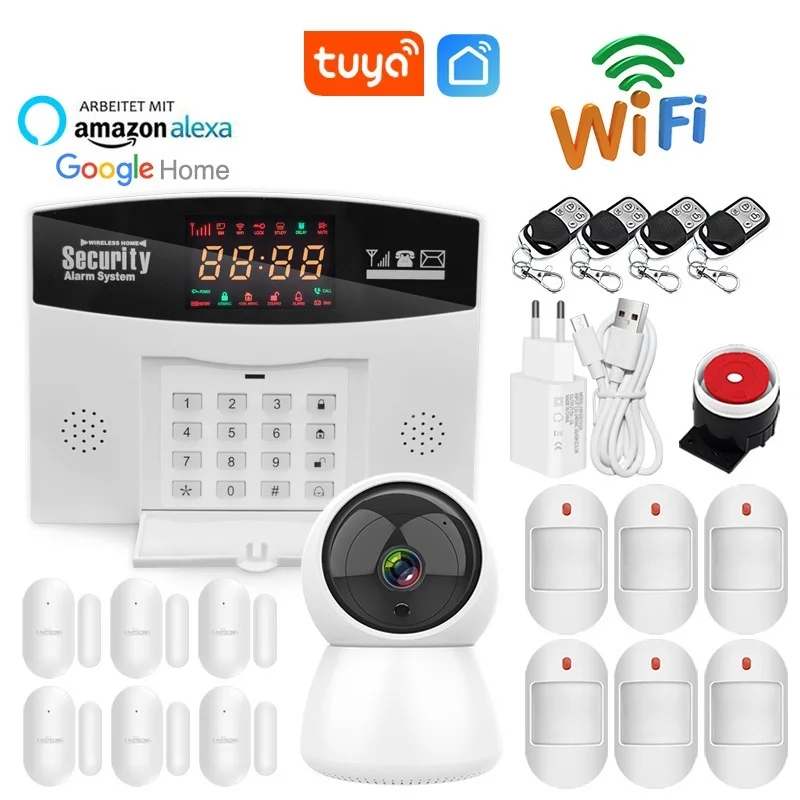 

2023 Wi-Fi GSM сигнализация, беспроводной проводной детектор сигнализации Tuya, умная домашняя система безопасности, экран клавиатуры