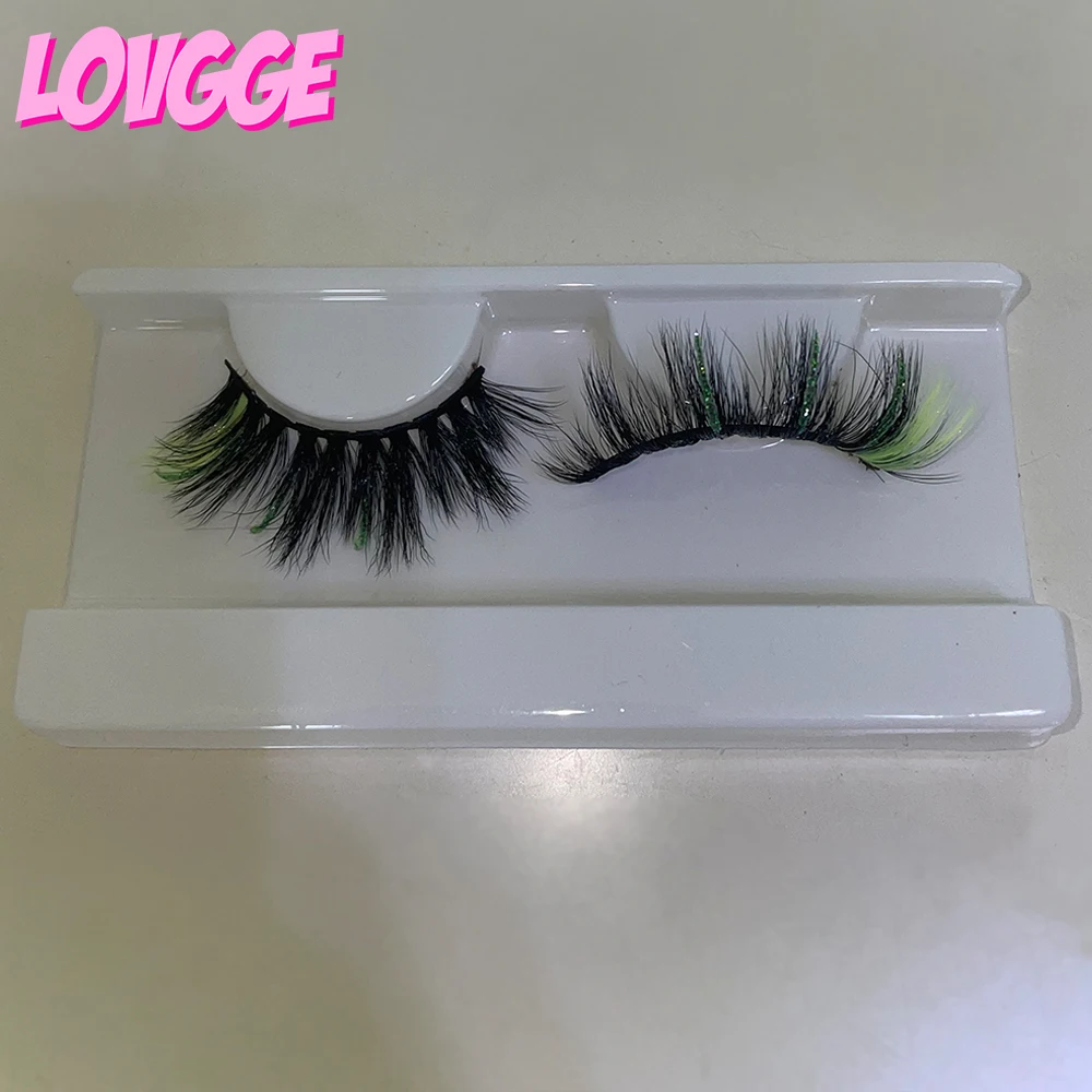 

LOVGGE Colored Lashes Faux Mink Pink Pop Color Glitter 18MM Natural Long Cosplay Party Tray with Lid Packaging Free Shipping