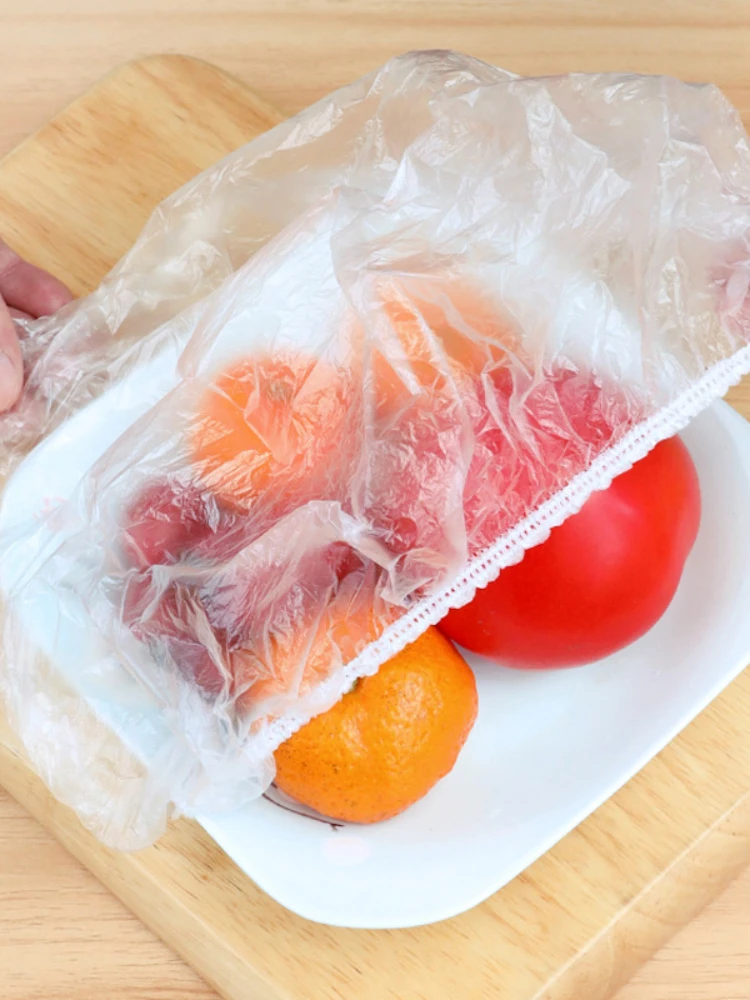 100pcs Disposable Food Cover Plastic Wrap Elastic Food Lids for Fruit Bowls Cups Caps Storage Kitchen Fresh Keeping Saver Bag