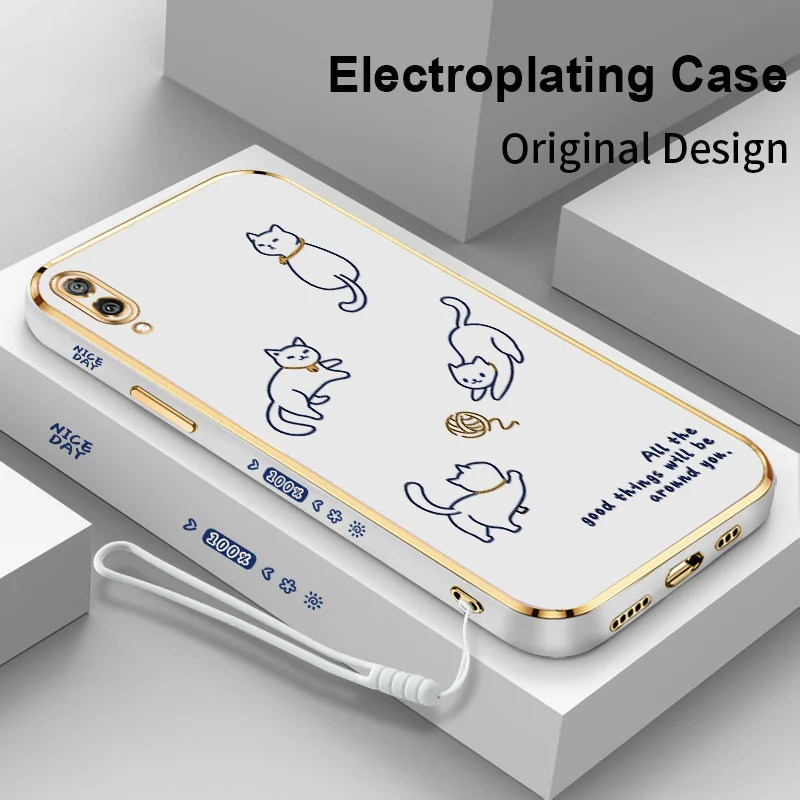 

Playing Cat And Duck Electroplating Phone Case for Huawei Y7 Pro 2019 Y8P Y9 Prime Enjoy 9 10 Plus 10S P Smart S Silicone Cover