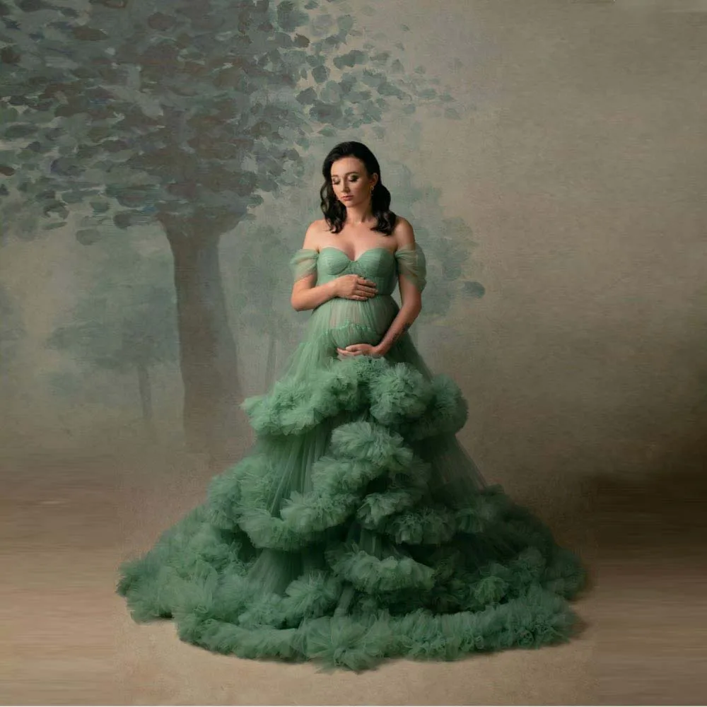 

Свадебные платья с оборками для фотосессии, корсет со шнуровкой и открытыми плечами, платье для вечеринки, очень Пышное Платье для беременных, платье для милой девушки