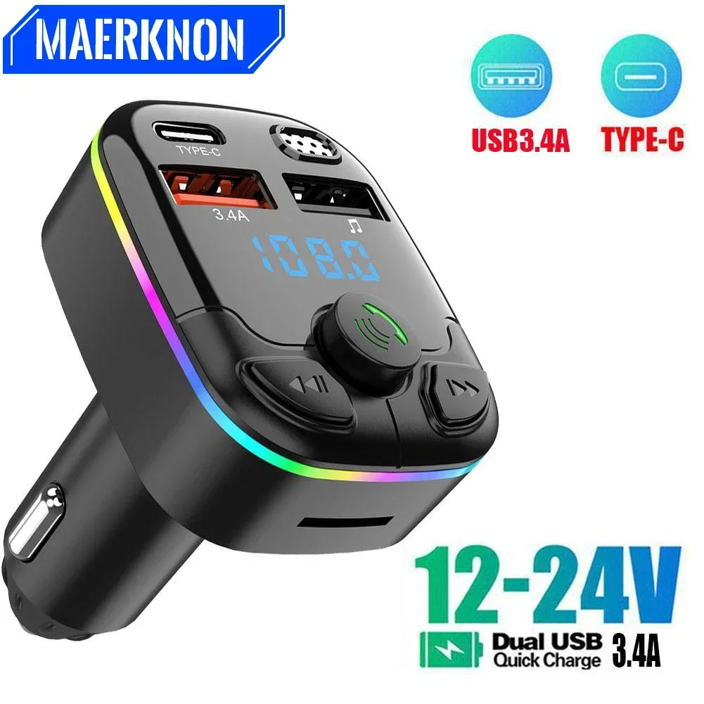3 4A PD Type-C Dual USB Зарядное устройство для быстрой зарядки FM-модулятор Bluetooth 5.0