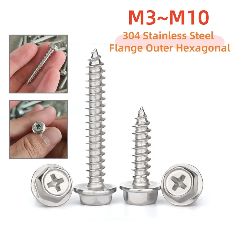 

2/3/5/10/20/50 шт. фланец из нержавеющей стали 304, внешние шестигранные крестообразные саморезы M3 M4 M5 M6 M8 M10, винт по дереву с крестообразным шлицем