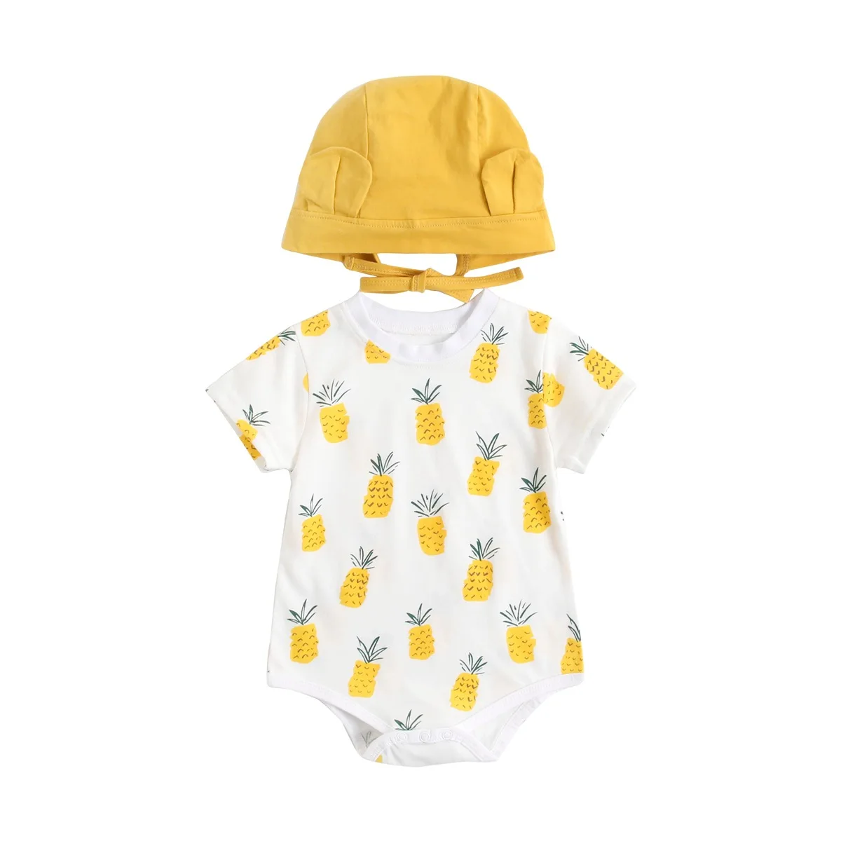 

2022 Baby Summer Bodysuit Clothes Newborn Boy Girl Cute Banana Pineapple Romper Hat Outfit Set 0-3 Year Toddler Cotton Pajamas