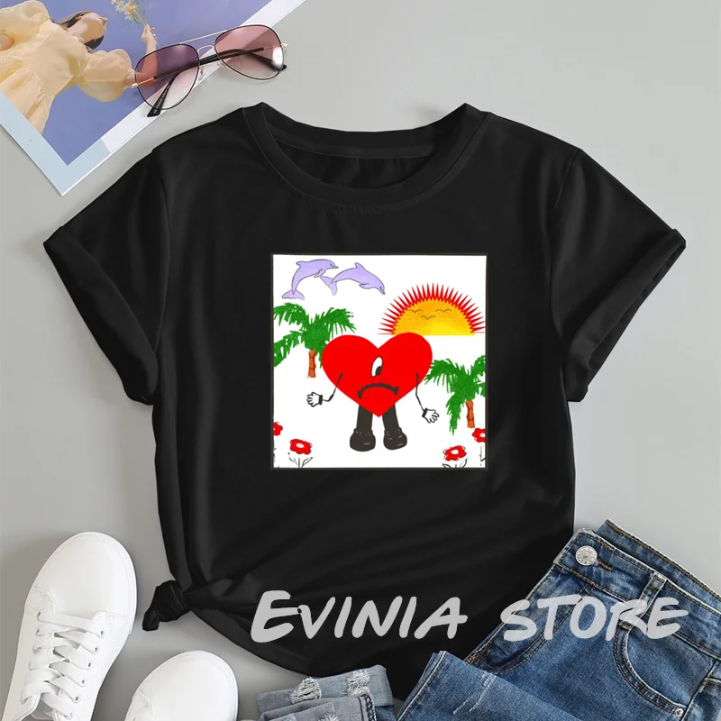 

Bad Bunny Print Funny Cartoon T Shirt Women Anime T-shirt Harajuku UN VERANO SIN TI Music Album Graphic Top Tee Short sleeve