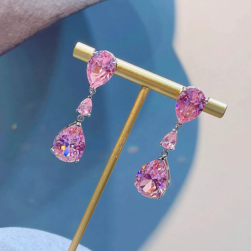 

2023 Korean Fashion Luxury Brilliant Pink Drop Earrings For Women Girls Female Crystal Rhinestone Party Jewelry Gifts Brincos