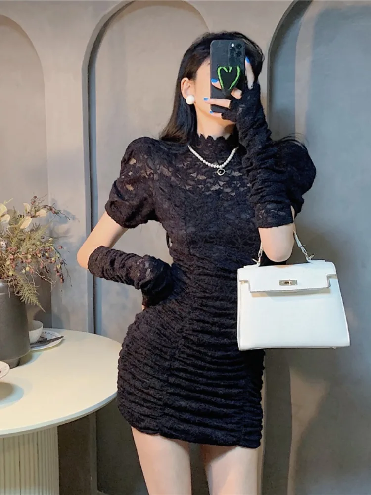 Новое сексуальное кружевное платье Y2k с пышными рукавами женские милые