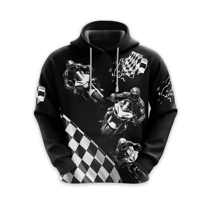Fashion Motorcycle Pattern Hooded Sweatshirt Vintage Autumn Long Sleeve Mens 3D Printed Hoodies Loose Streetwear Pullovers Tops