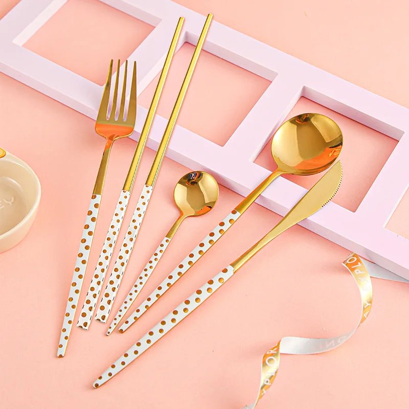 

Gold Dinnerware Set Stainless Steel Cutlery Tableware Knife Coffee Spoon Salad Fork Chopsticks Flatware Set Dishwasher Safe