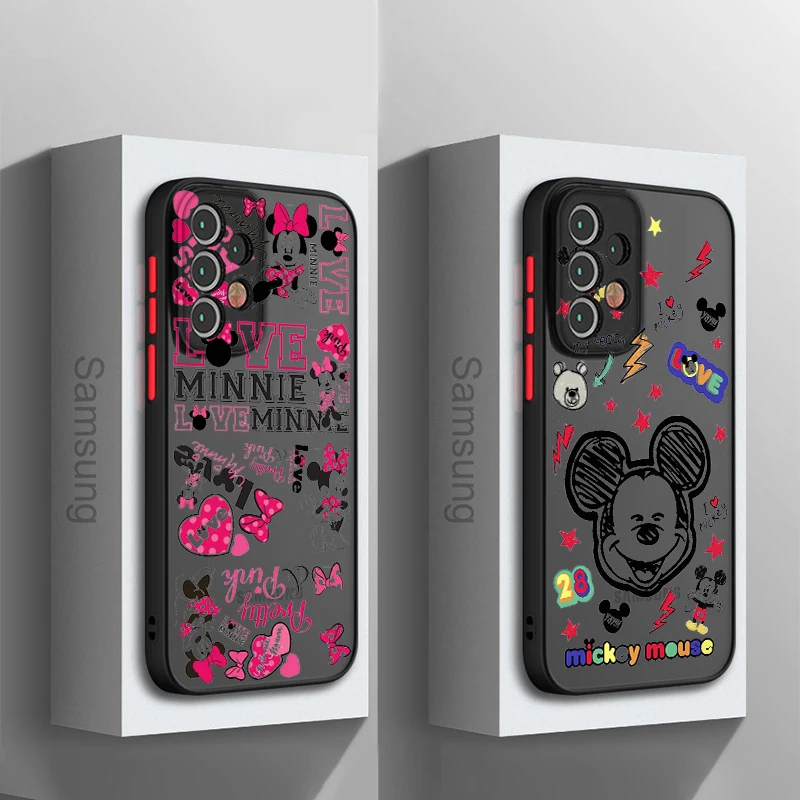 

Cartoon Mickey Minnie For Samsung Galaxy A15 A05 A54 A34 A24 A73 A53 A23 A52 A71 A51 Frosted Translucent Hard Phone Case