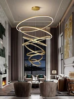 duplex living room led long chandelier simple and modern loft bedroom dining room lamp ring personalized rotating stairwell lamp
