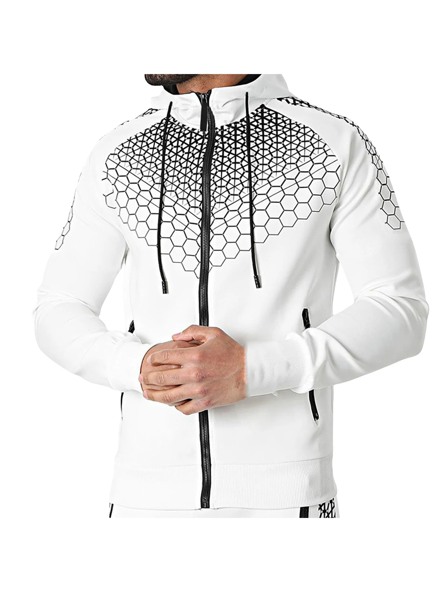 

Мужской повседневный комплект из 2 предметов, куртка с капюшоном на молнии с длинным рукавом и принтом и штаны на шнурке для взрослых