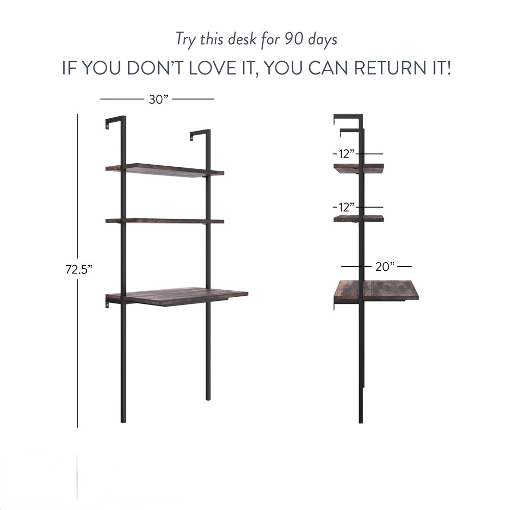 

2- Industrial Wall Mount Ladder Table, Small Computer Desk, Nutmeg/Matte Black aluminum extrusion 계단 난간대 Folding tabl