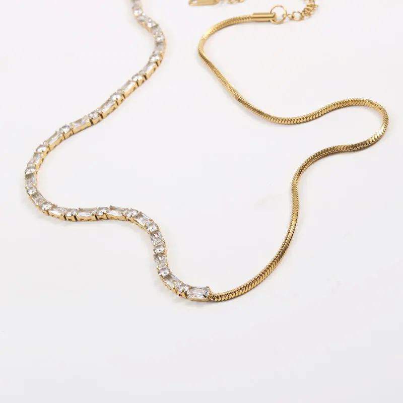 

High End PVD Finish Stainless Steel Zirconia Pave Snake Chain Mixed Necklace For Women Drop Shipping