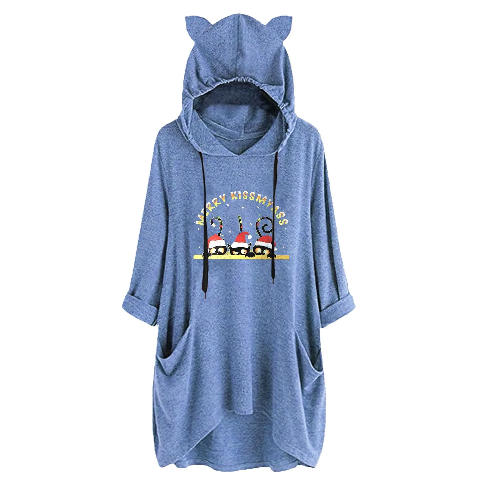 

Long Hoodie Sweater Christmas Ears Hat Casual Hooded Top Long Sleeve Cute Print Loose Two Womens Athletic Hoodies Pullover