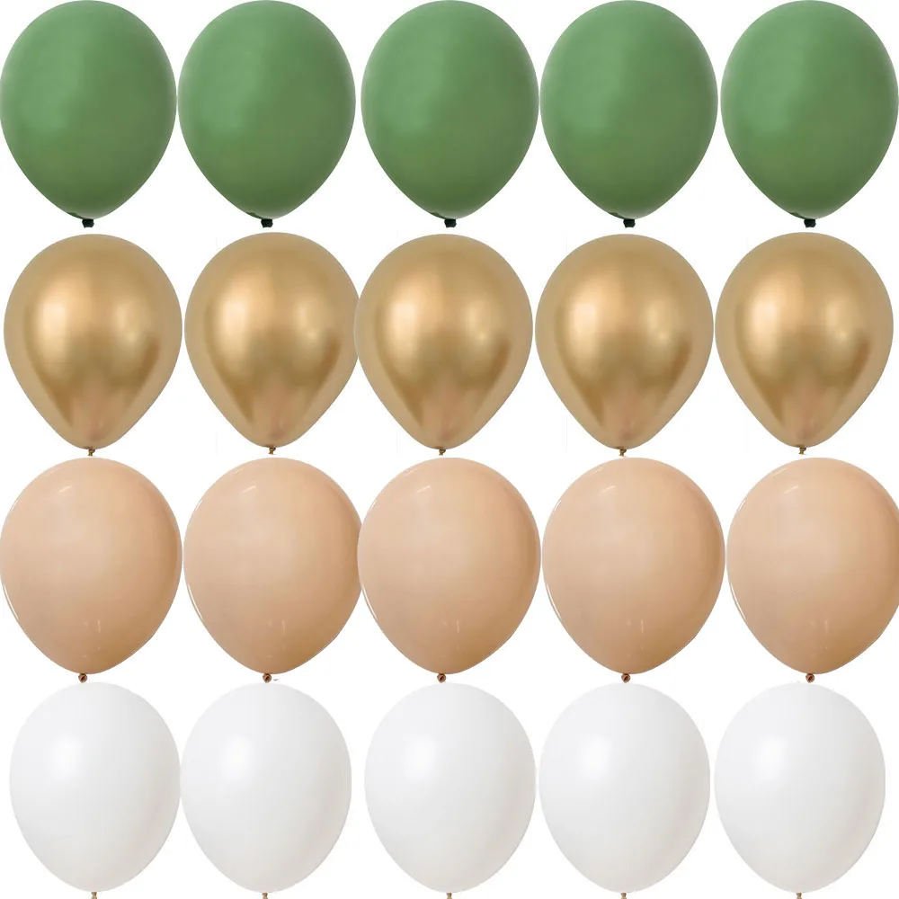 15/20PCS 10inch Balloon Kit Retro Green White Gold Balls Birthday Wedding Anniversary Jungle Summer Party Decor Home Supplies