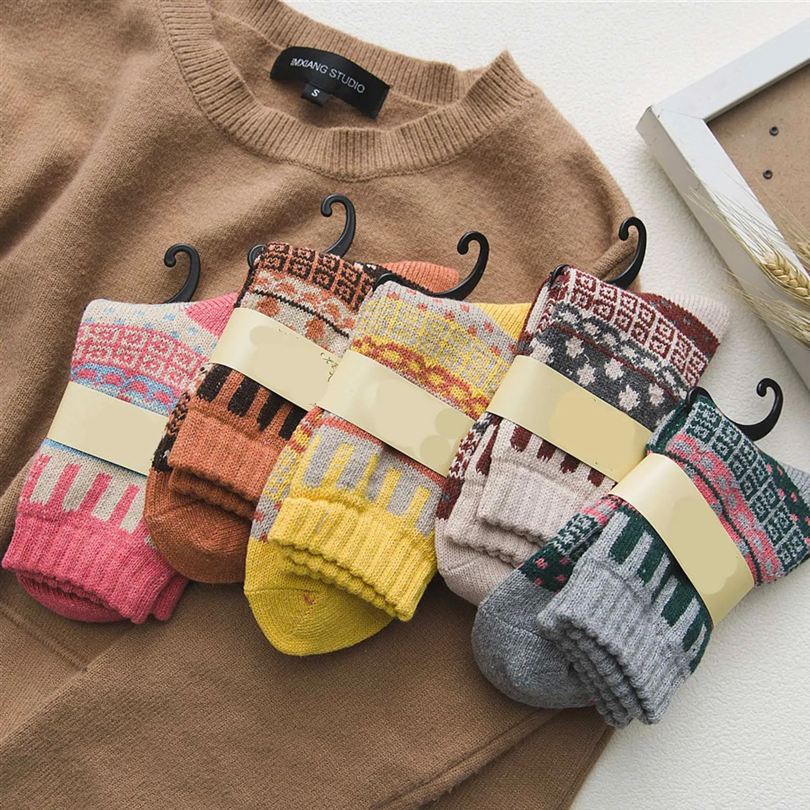 

Носки женские шерстяные до колен, винтажные мягкие теплые, плотные вязаные уютные зимние, с арочными углами, 5 пар