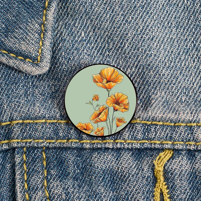 

California Poppies Printed Pin Custom Brooches Shirt Lapel teacher tote Bag backpacks Badge Cartoon gift brooches pins for women