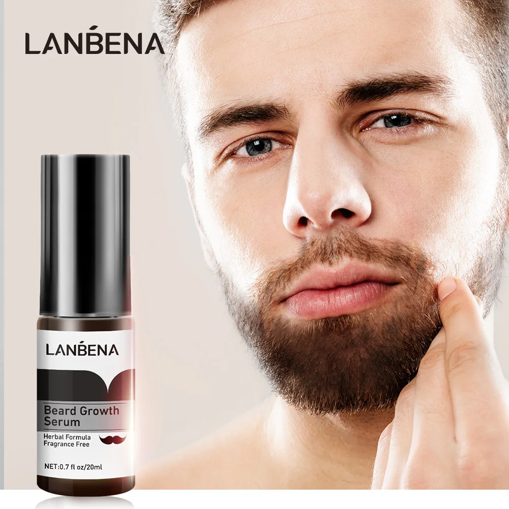 LANBENA Beard Growth Serum Men Facial Hair Natural Nourish Roots Grow Beard Oil Treatment Beard Grooming Care Fluid 20ml