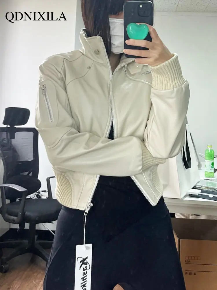 Women's Moto Biker Zipper Jacket Spring Jacket Women New Outerwear Vintage Loose Motorcycle Leather Jacket Women Short Coat