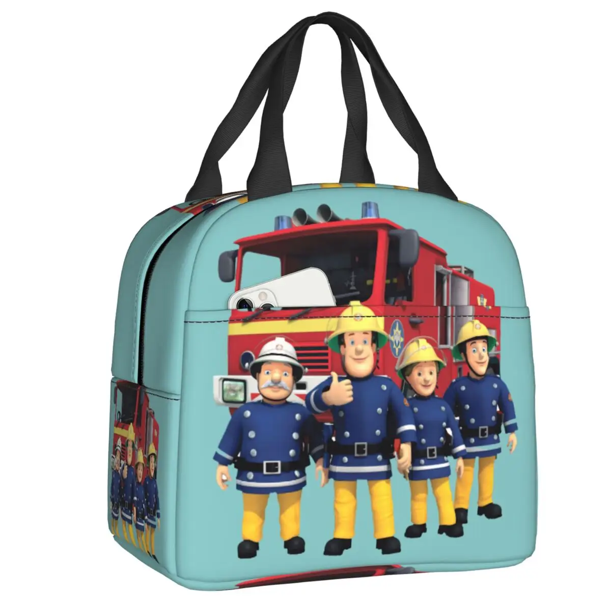 Cartoon Firefighter Fireman Sam Lunch Bag Men Women Thermal Cooler Insulated Lunch Box for Kids School Food Picnic Tote Bags