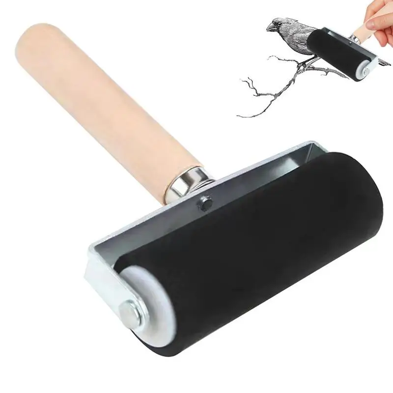

Art Handle With Applicator Size1.38 Roller Ink Wood Printmaking Paint Craft Brush Ink Painting Roller Tool 3 Inch With Rubber