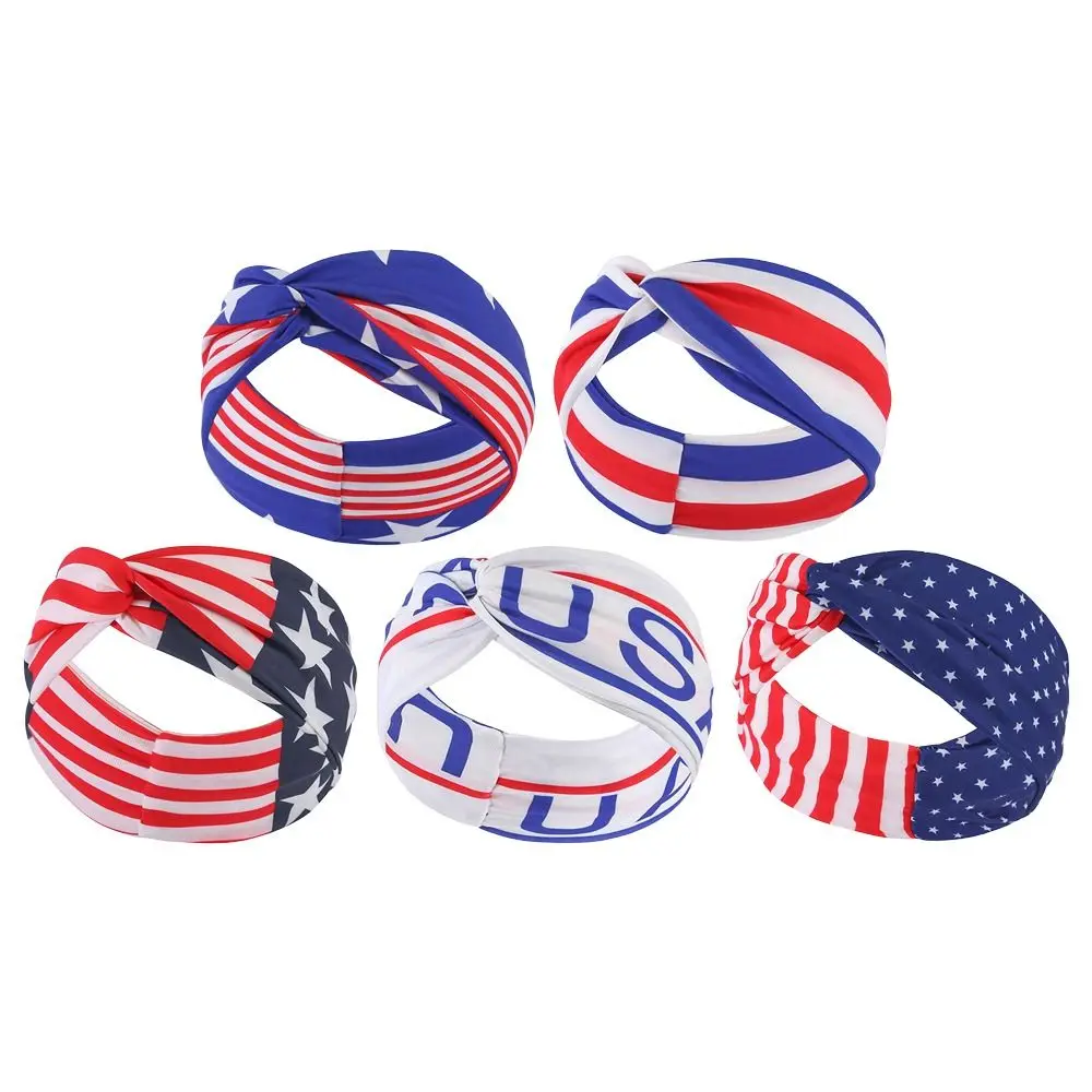 

USA Star Stripes Yoga Anti Sweating Creative Headwrap Independence Day Hairband Cotton Turban Headbands Sports Bandana